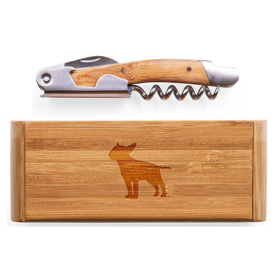 Miniature Bull Terrier Laser Engraved Bamboo Corkscrew with Case