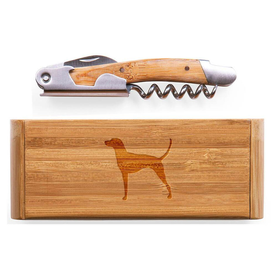 Redbone Coonhound Laser Engraved Bamboo Corkscrew with Case