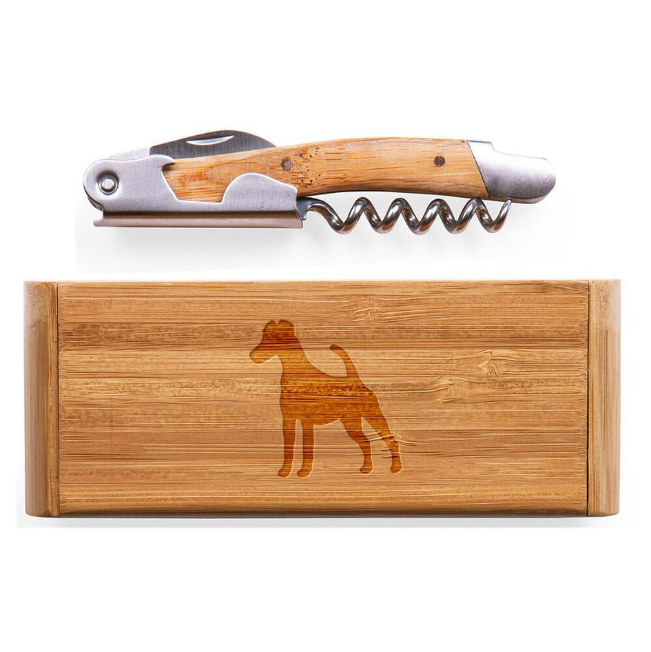 Smooth Fox Terrier Laser Engraved Bamboo Corkscrew with Case