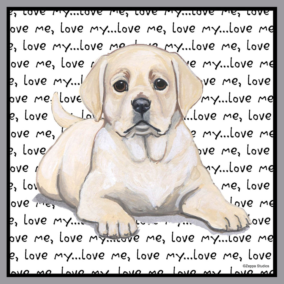 Yellow Labrador Retriever Puppy Love Text - Adult Unisex Crewneck Sweatshirt