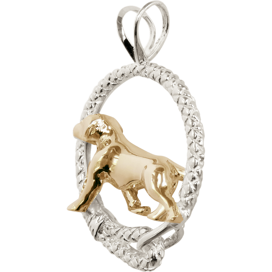 Solid 14K Gold Labrador Retriever in Sterling Silver Leash Pendant