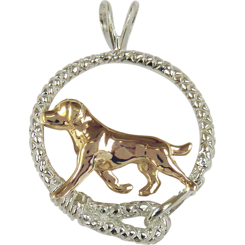 Solid 14K Gold Labrador Retriever in Sterling Silver Leash Pendant