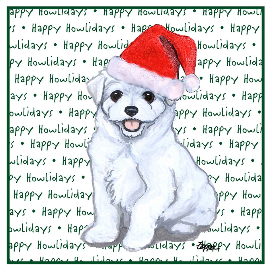 Maltese Happy Puppy Howlidays Text - Women's V-Neck T-Shirt