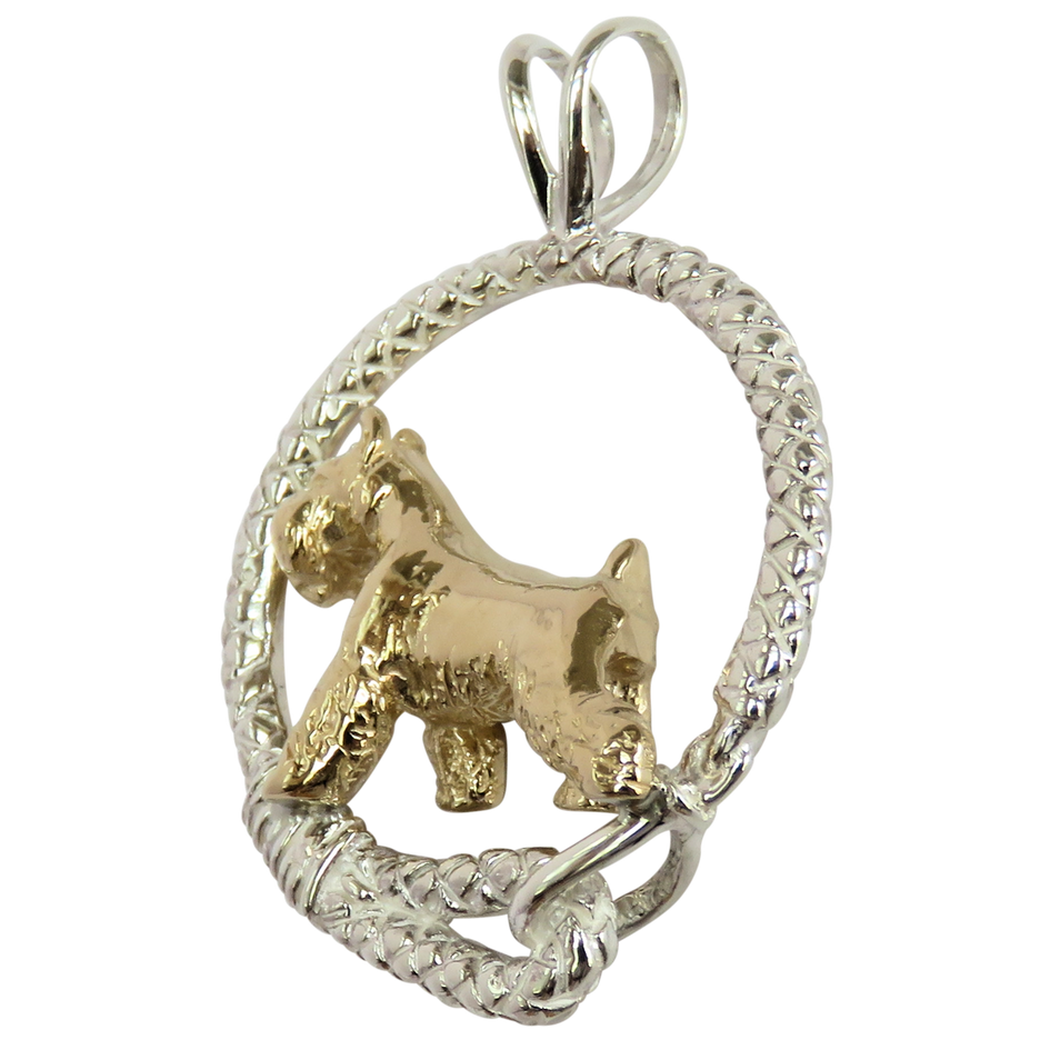 Solid 14K Gold Miniature Schnauzer in Sterling Silver Leash Pendant