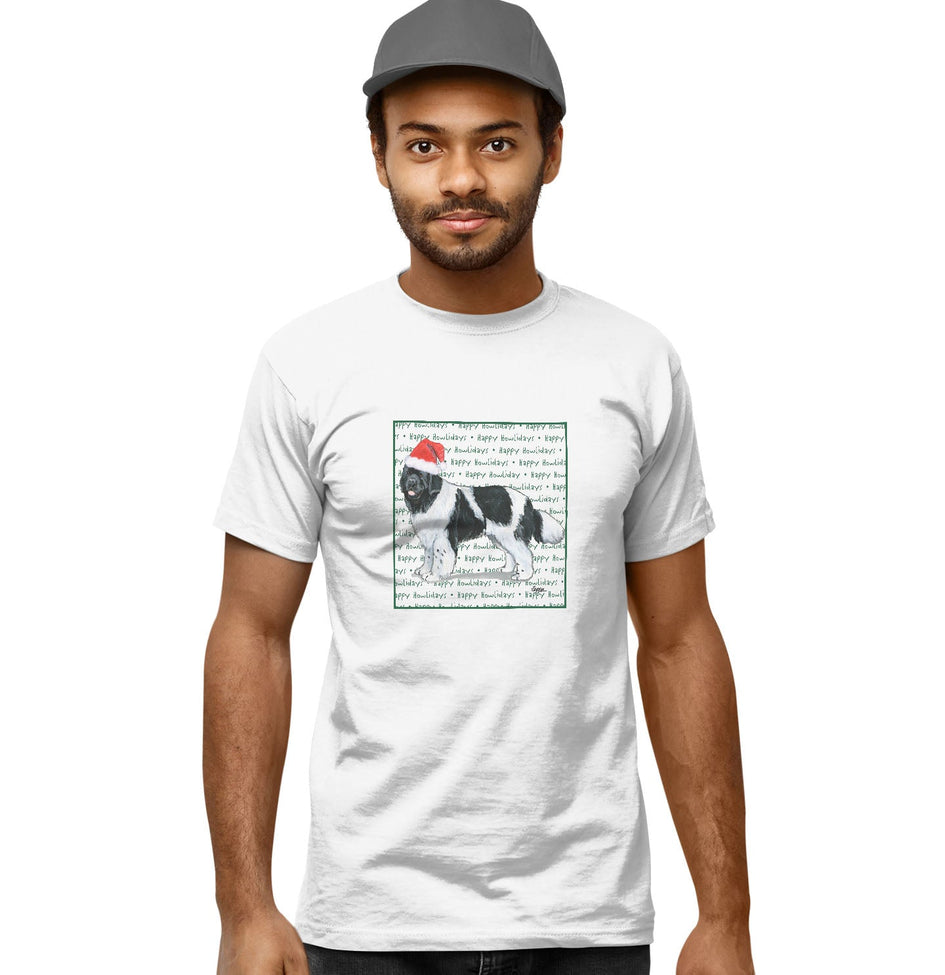 Newfoundland (Black & White) Happy Howlidays Text - Adult Unisex T-Shirt