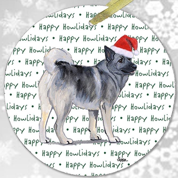 Norwegian Elkhound "Happy Howlidays" Ornament