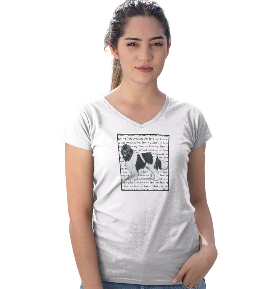 Black & White Newfoundland Love Text - Women's V-Neck T-Shirt