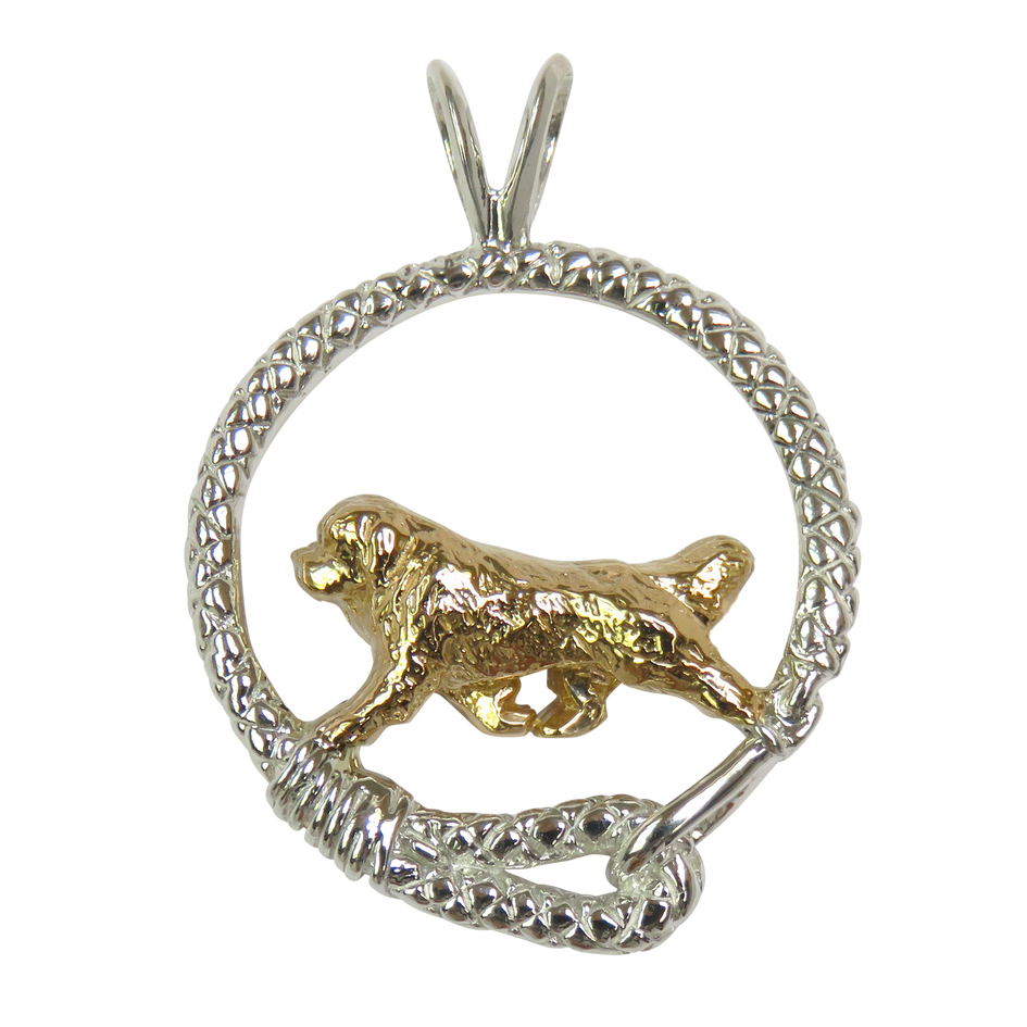 Solid 14K Gold Newfoundland in Sterling Silver Leash Pendant