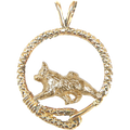 Solid 14K Gold Norwegian Elkhound Leash Pendant