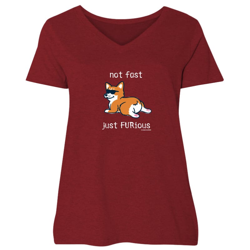 Not Fast, Just FURious - Ladies Curvy V-Neck Tee