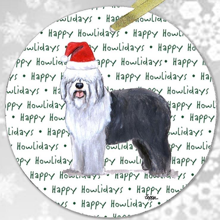 Old English Sheepdog "Happy Howlidays" Ornament