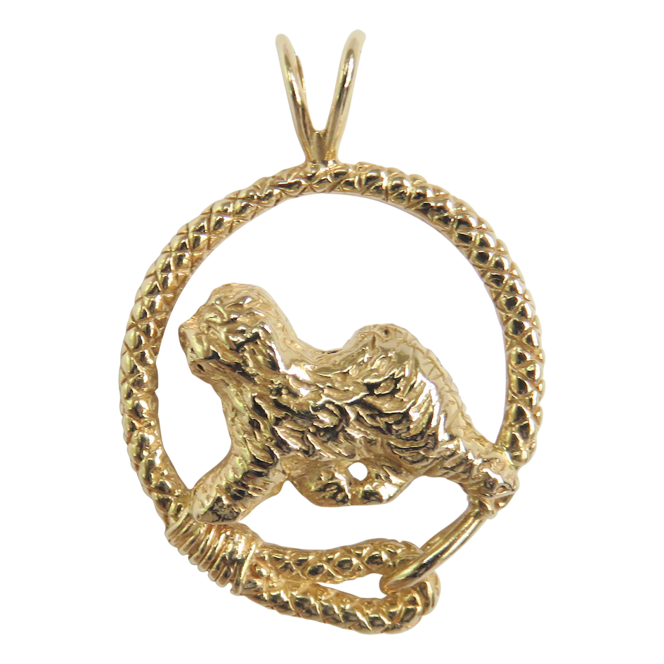 Solid 14K Gold Old English Sheepdog Leash Pendant