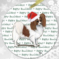 Papillon, Red and White "Happy Howlidays" Ornament