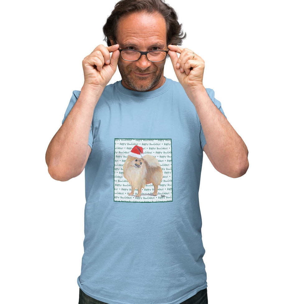 Pomeranian Happy Howlidays Text - Adult Unisex T-Shirt