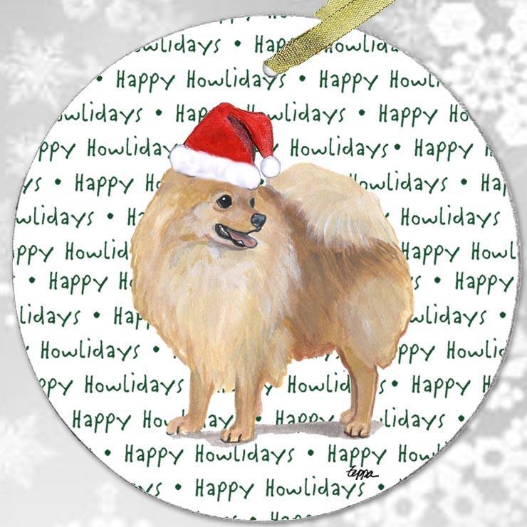 Pomeranian, Red "Happy Howlidays" Ornament