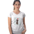 Poodle (Chocolate) Happy Howlidays Text - Women's V-Neck T-Shirt