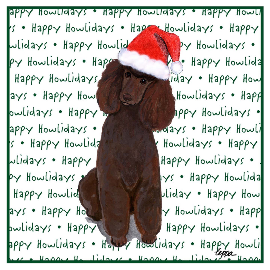 Poodle (Chocolate) Happy Howlidays Text - Women's V-Neck T-Shirt
