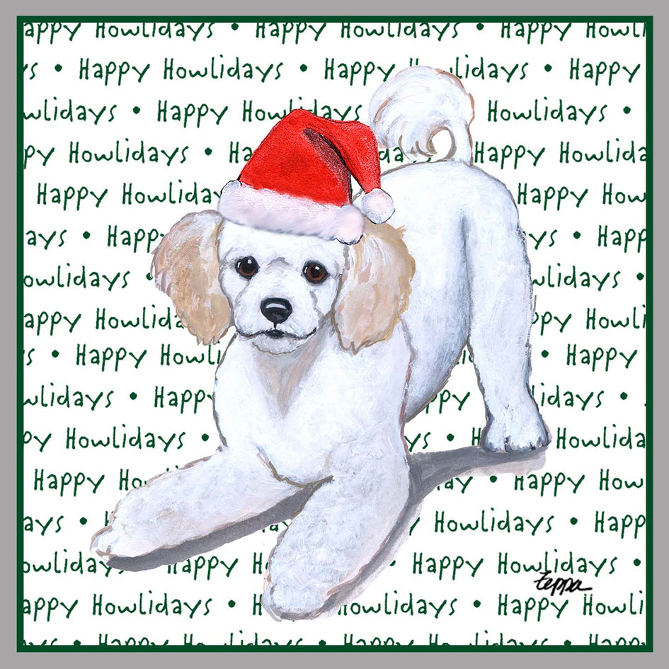 Poodle Puppy Happy Howlidays Text - Adult Unisex Crewneck Sweatshirt