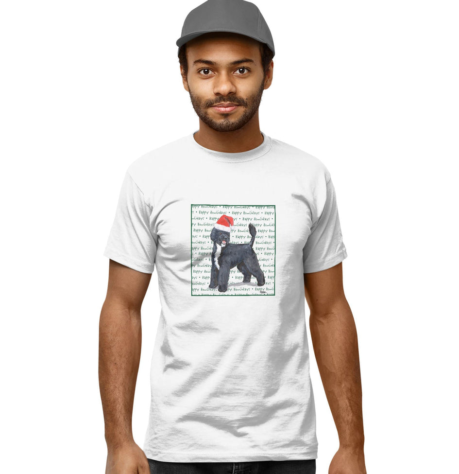 Portuguese Water Dog Happy Howlidays Text - Adult Unisex T-Shirt