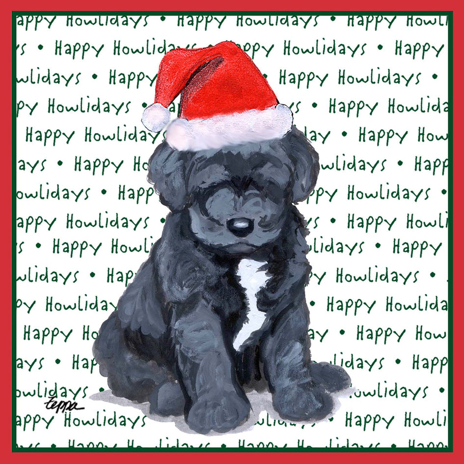 Portuguese Water Dog Puppy Happy Howlidays Text - Adult Unisex T-Shirt