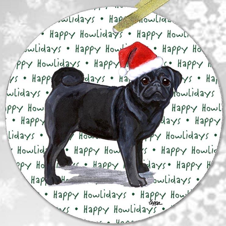 Pug, Black "Happy Howlidays" Ornament