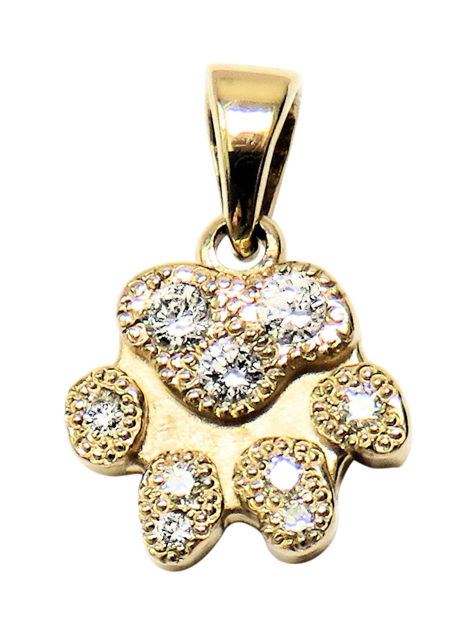 Solid 14K Gold Dog Paw Pave Pendant with Hand-Set Diamonds