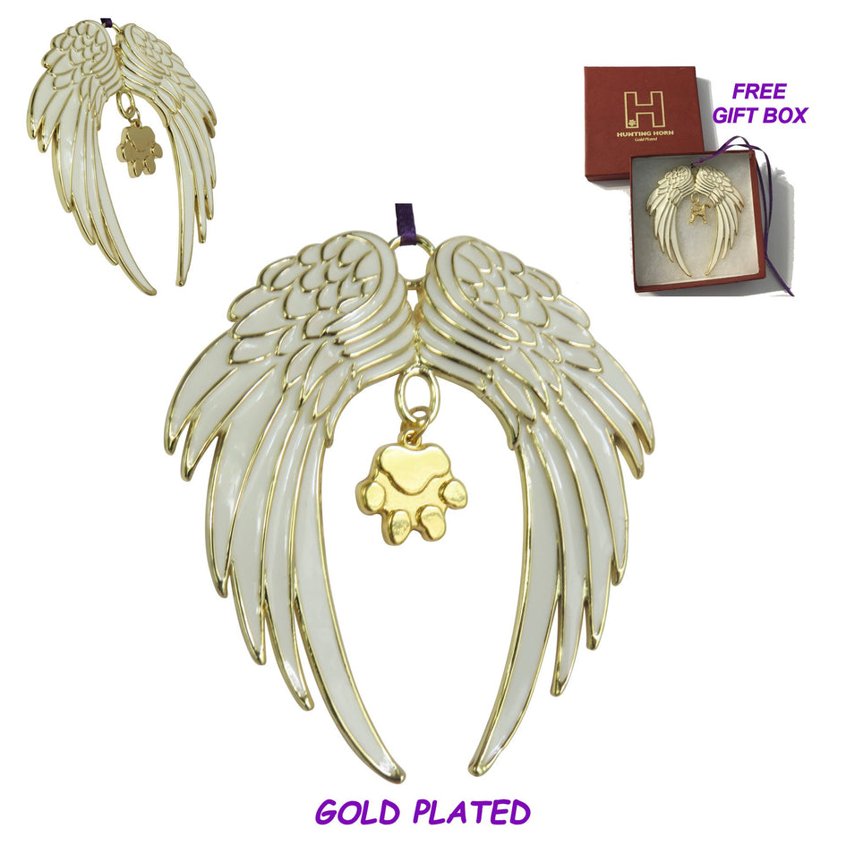 Dog Paw Gold Plated Holiday Angel Wing Ornament