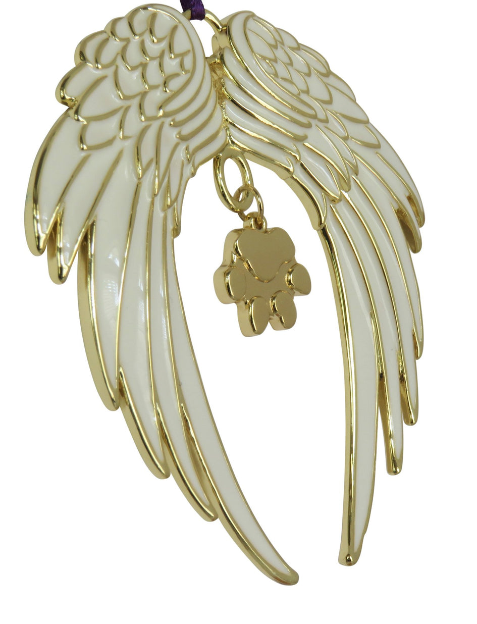 Dog Paw Gold Plated Holiday Angel Wing Ornament