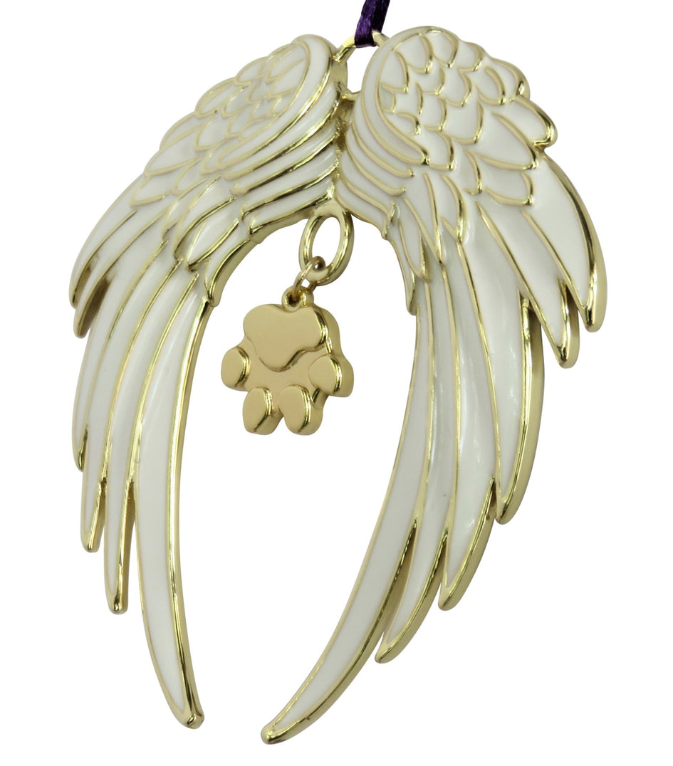 Dog Paw Gold Plated Holiday Angel Wing Ornament