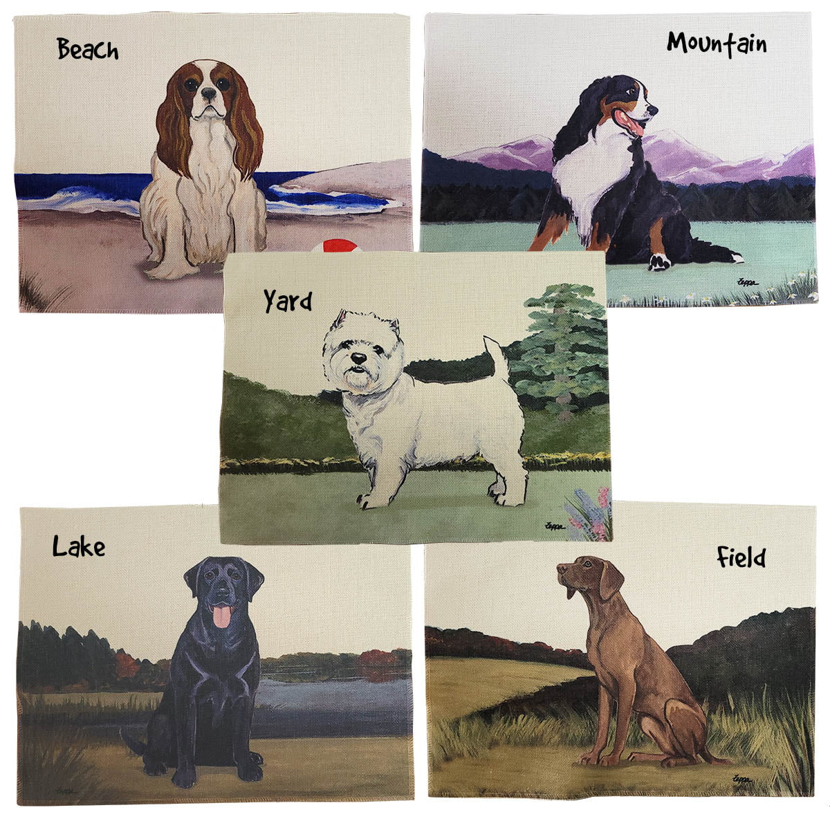 Placemats with store dogs on them