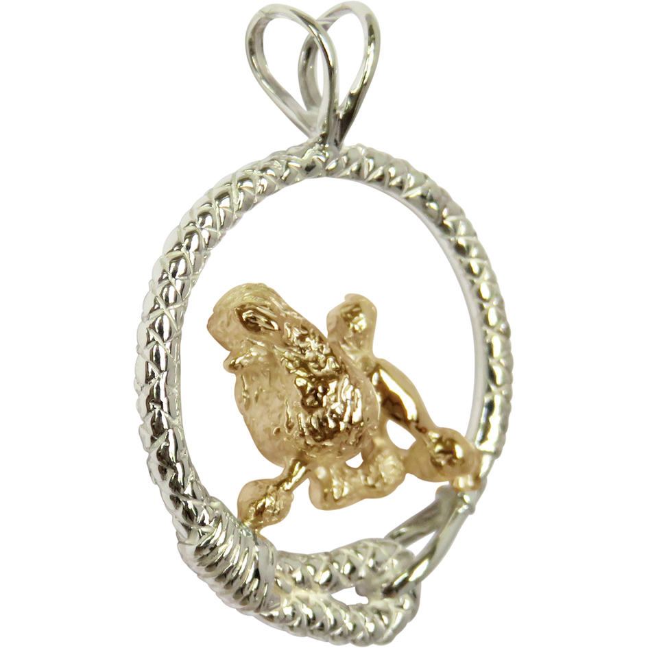 Solid 14K Gold Poodle in Sterling Silver Leash Pendant