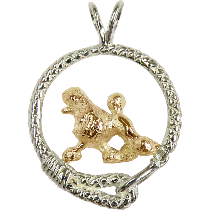 Solid 14K Gold Poodle in Sterling Silver Leash Pendant