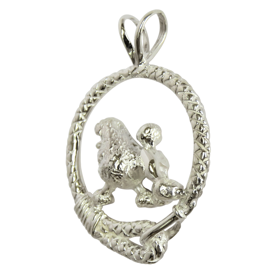 Poodle in Solid Sterling Silver Leash Pendant