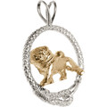 Solid 14K Gold Pug in Sterling Silver Leash Pendant