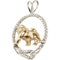 Solid 14K Gold Pug in Sterling Silver Leash Pendant