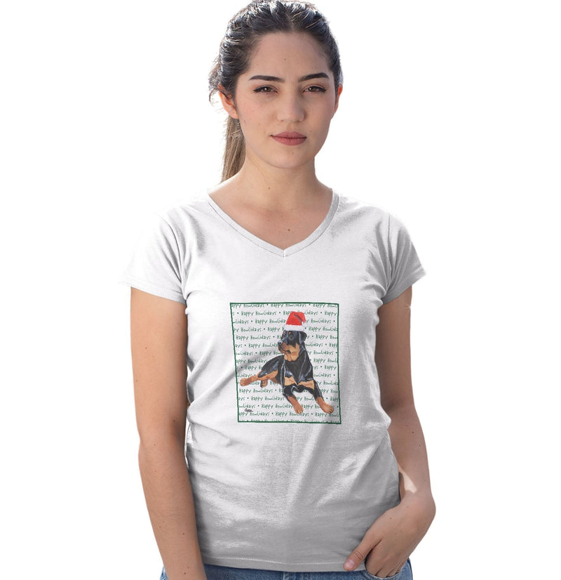 Rottweiler Happy Howlidays Text - Women's V-Neck T-Shirt