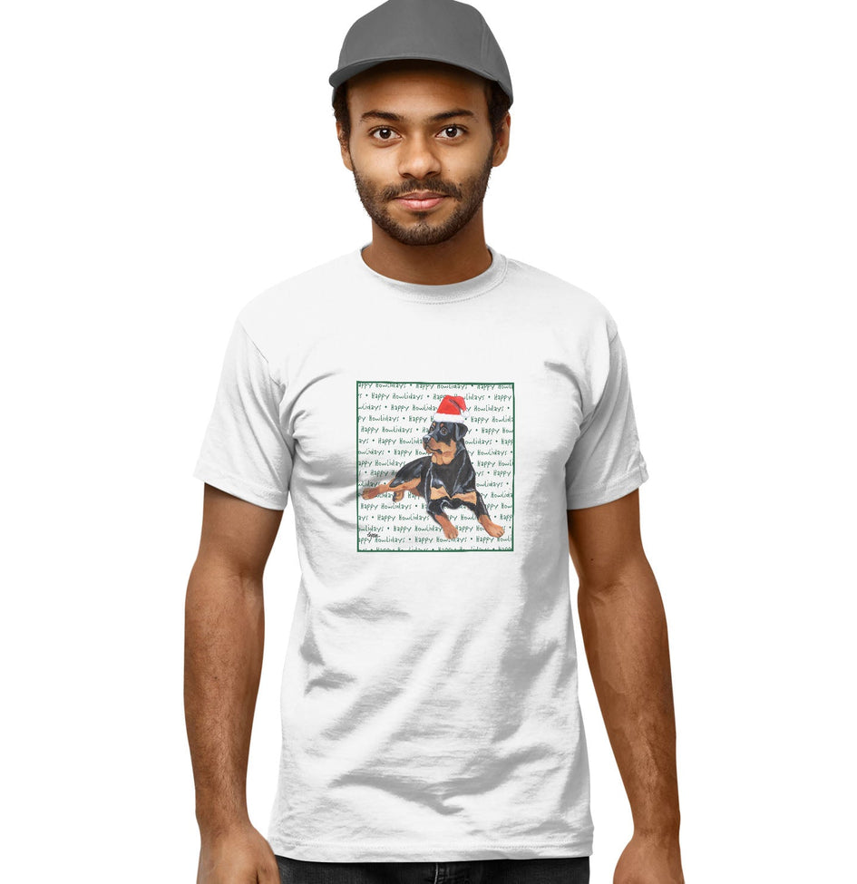 Rottweiler Happy Howlidays Text - Adult Unisex T-Shirt