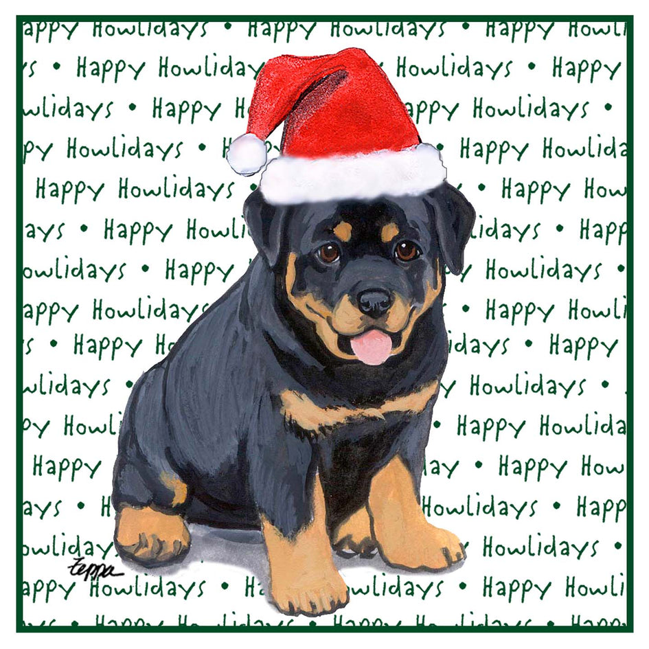 Rottweiler Puppy Happy Howlidays Text - Women's V-Neck T-Shirt