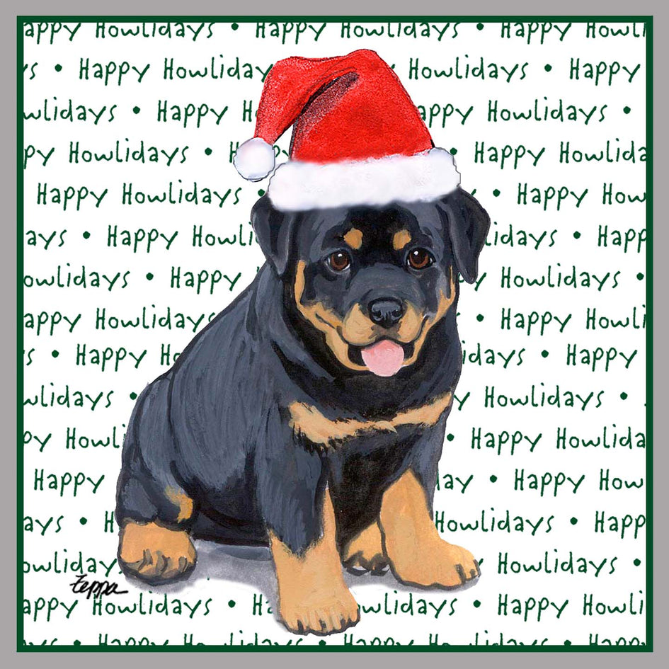 Rottweiler Puppy Happy Howlidays Text - Adult Unisex Crewneck Sweatshirt