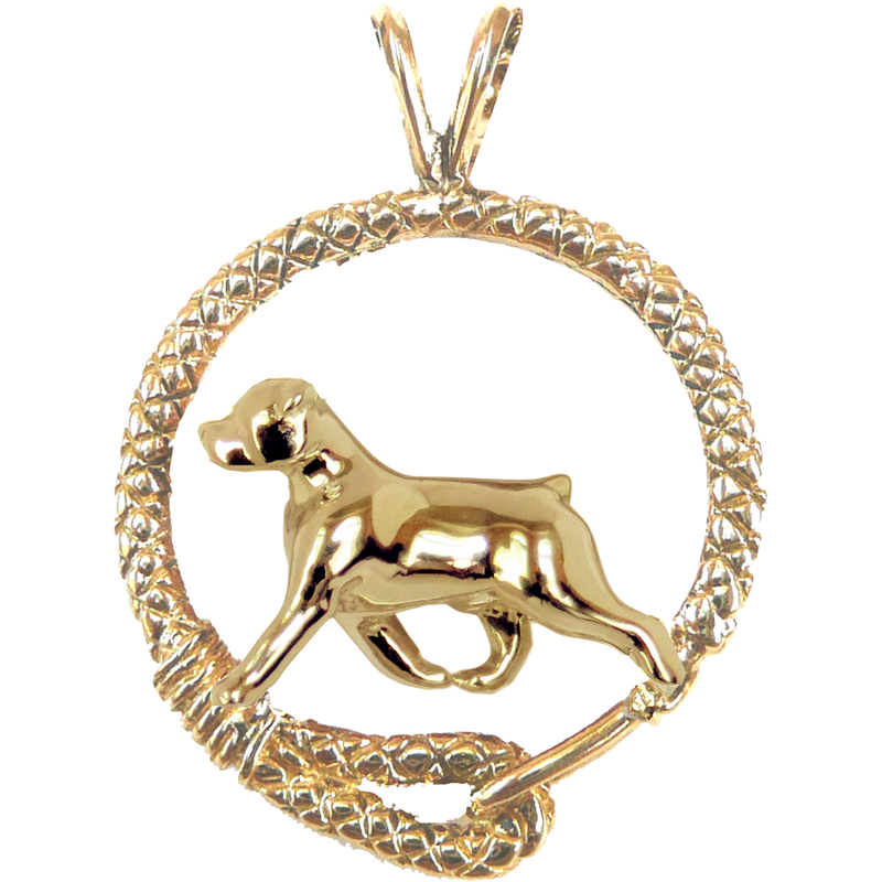 Solid 14K Gold Rottweiler Leash Pendant