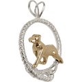 Solid 14K Gold Rottweiler in Sterling Silver Leash Pendant