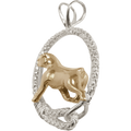 Solid 14K Gold Rottweiler in Sterling Silver Leash Pendant