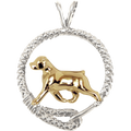 Solid 14K Gold Rottweiler in Sterling Silver Leash Pendant