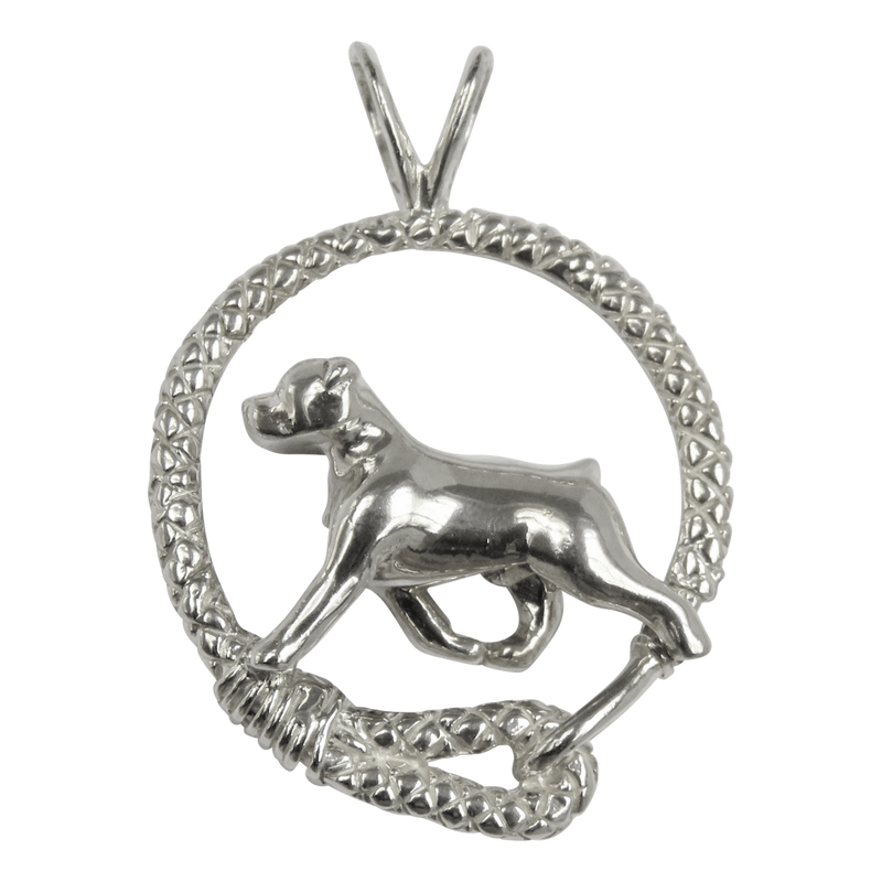 Rottweiler in Solid Sterling Silver Leash Pendant