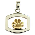 Solid 14K Gold Dog Paw in Sterling Silver Rectangle Pendant