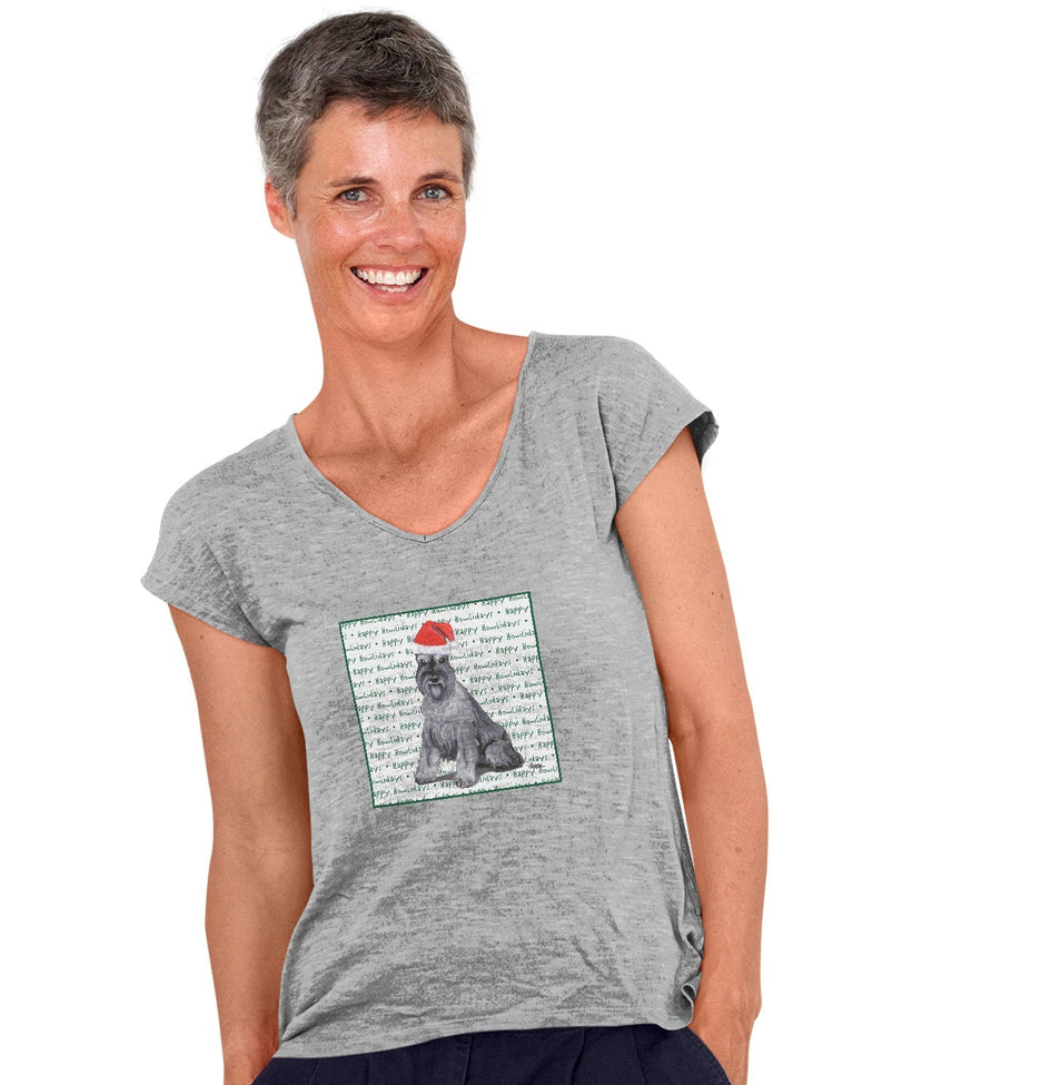 Standard Schnauzer Happy Howlidays Text - Women's V-Neck T-Shirt