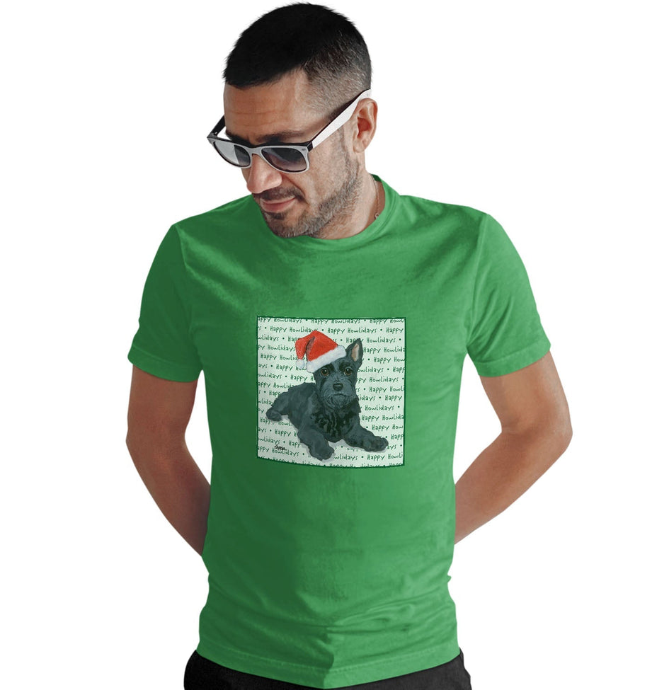 Scottish Terrier Puppy Happy Howlidays Text - Adult Unisex T-Shirt