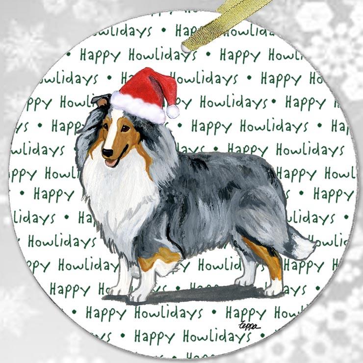 Shetland Sheepdog, Blue Merle "Happy Howlidays" Ornament