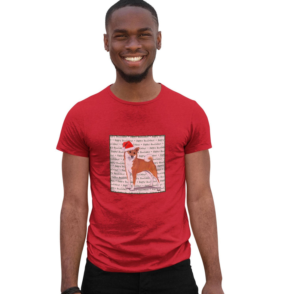 Shiba Inu Happy Howlidays Text - Adult Unisex T-Shirt