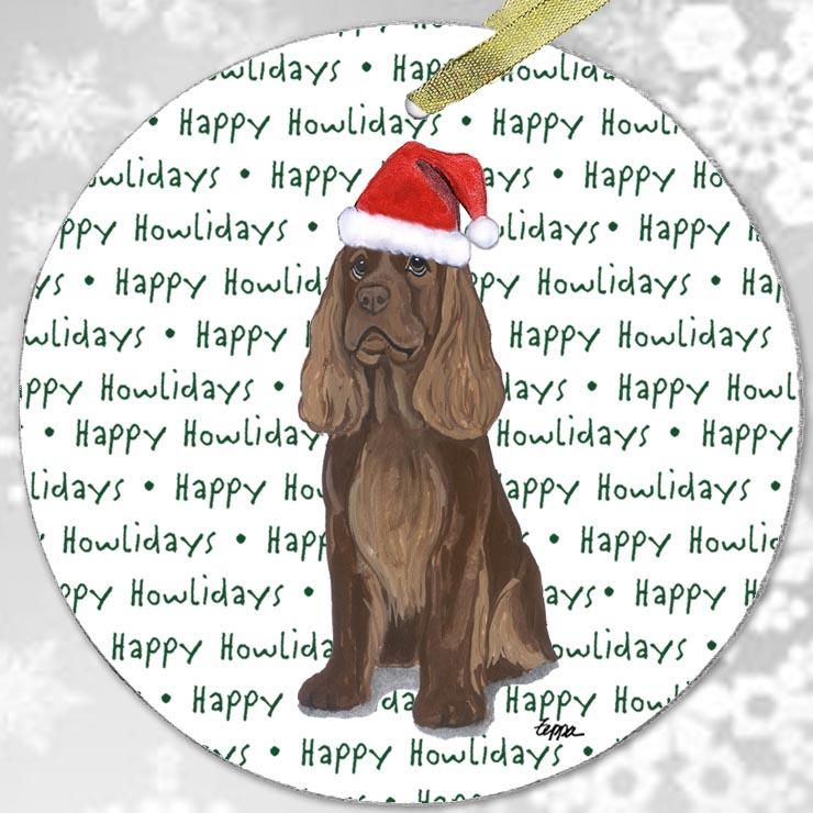 Sussex Spaniel "Happy Howlidays" Ornament